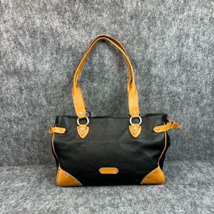 VALENTINA Mocha Leather Large Black and Tan Shoulder Bag Tote Bag Made In Italy